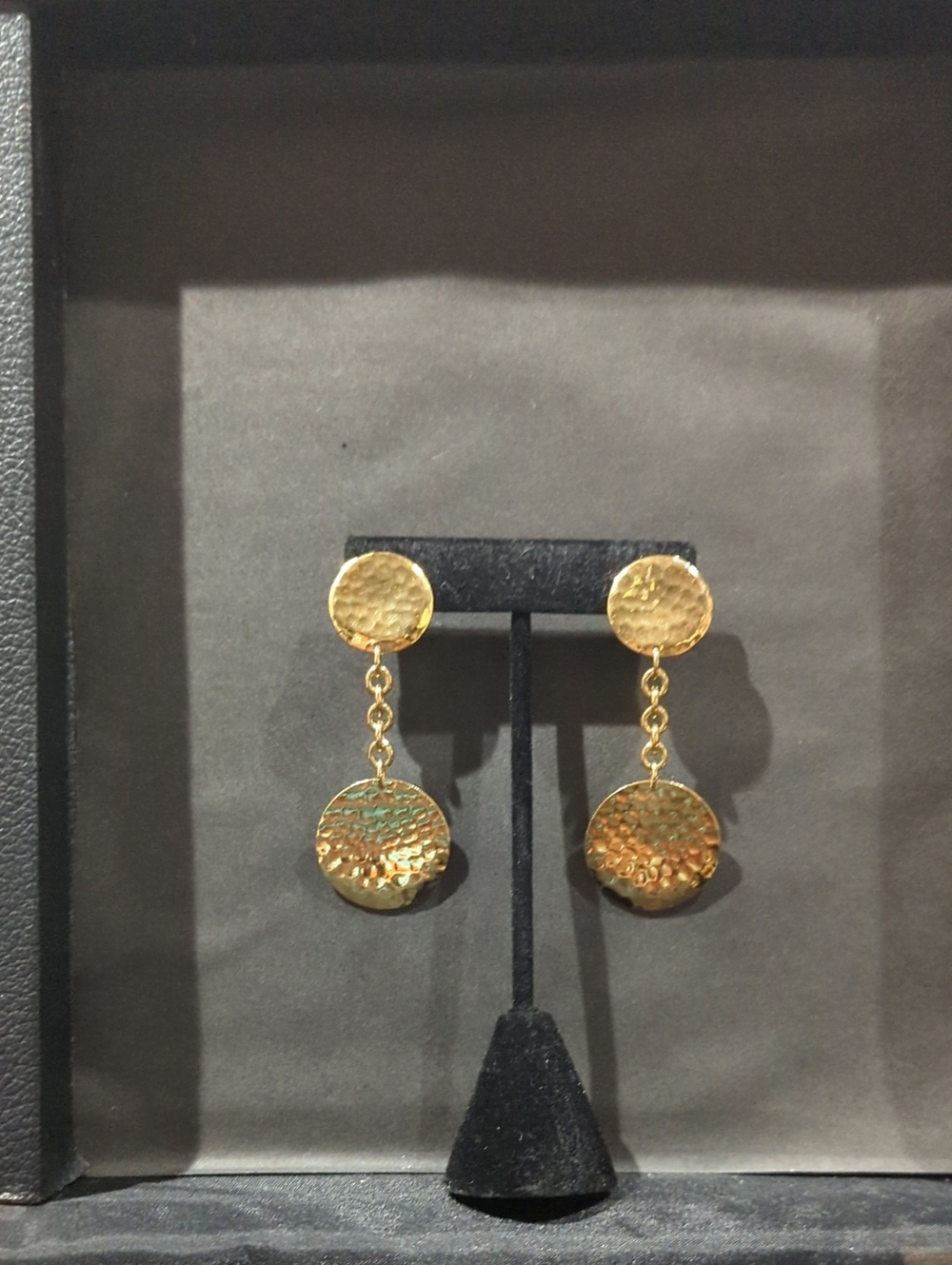 Avon Gold Hammered Disc Drop Earrings